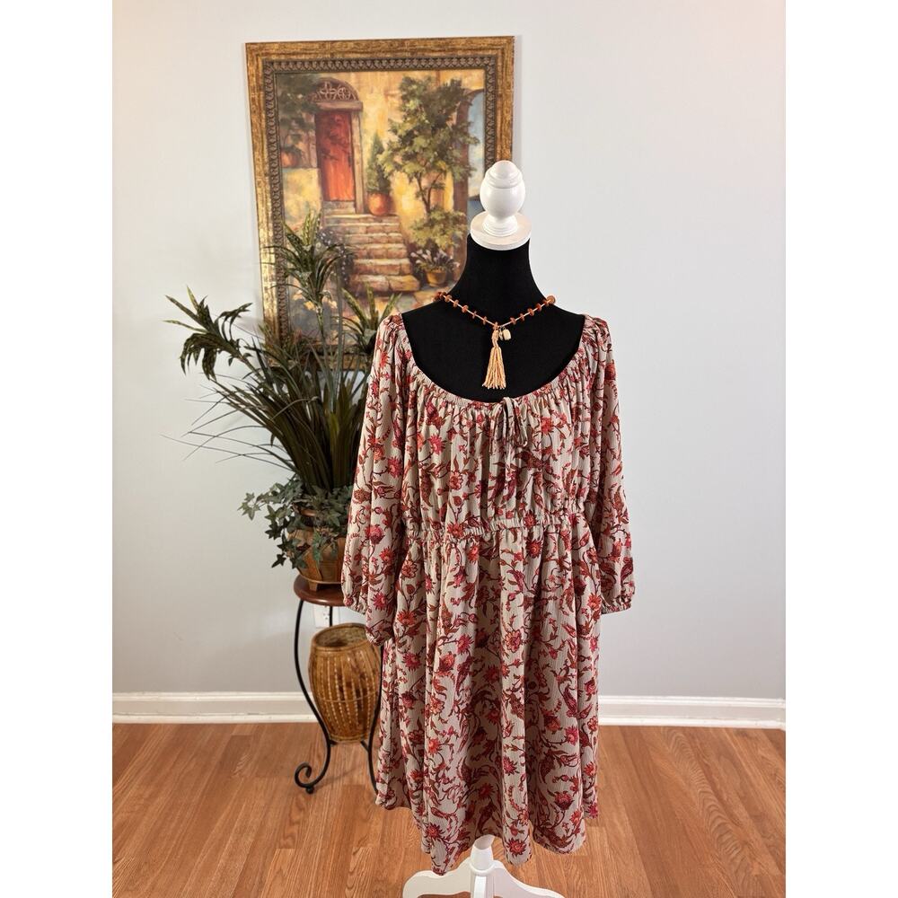 Torrid Women Size 1 Mini 3/4 Sleeve Tie Front Detail Babydoll Dress Off Shoulder